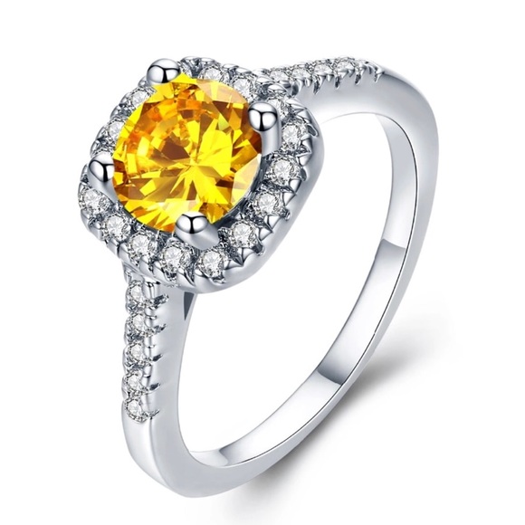 Yellow CZ Crystal Silver Ring NW 5-12 - Picture 1 of 2
